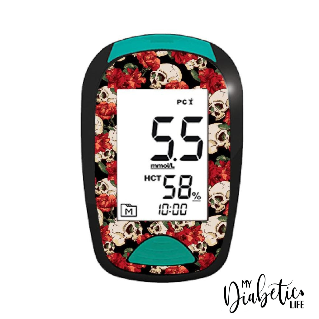 Skulls & Roses - Lifesmart Two Plus Peel Skin And Decal Glucose Meter Sticker Twoplus