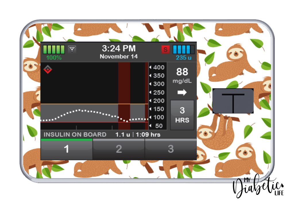 Sloths - Tandem Tslim x2 Pump Peel, skin and Decal, insulin pump sticker - MyDiabeticLife