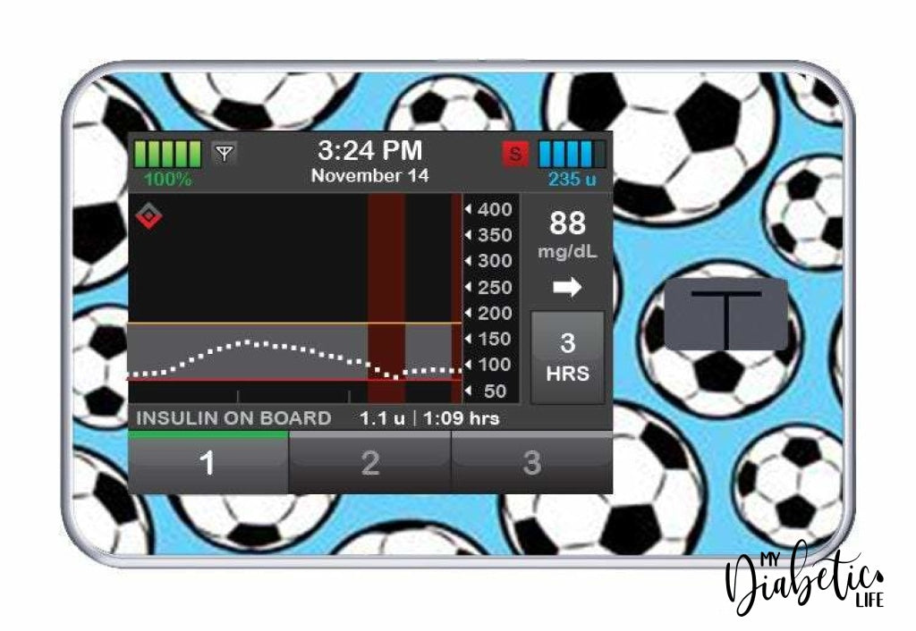 Soccer Mad  - Tandem Tslim x2 Pump Peel, skin and Decal, insulin pump sticker - MyDiabeticLife
