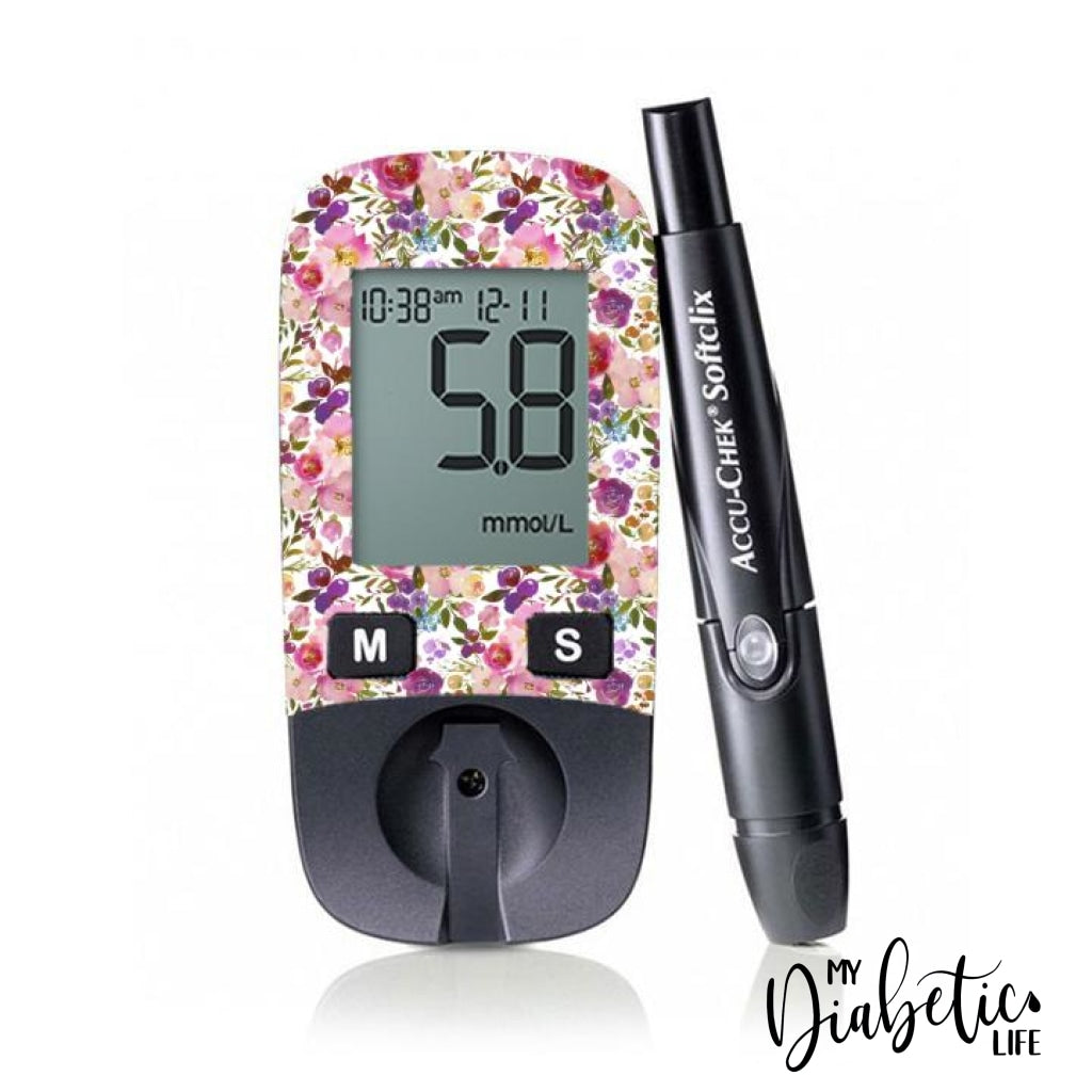 Spring Lush Floral - Accu-chek Active Peel, skin and Decal, glucose meter sticker - MyDiabeticLife