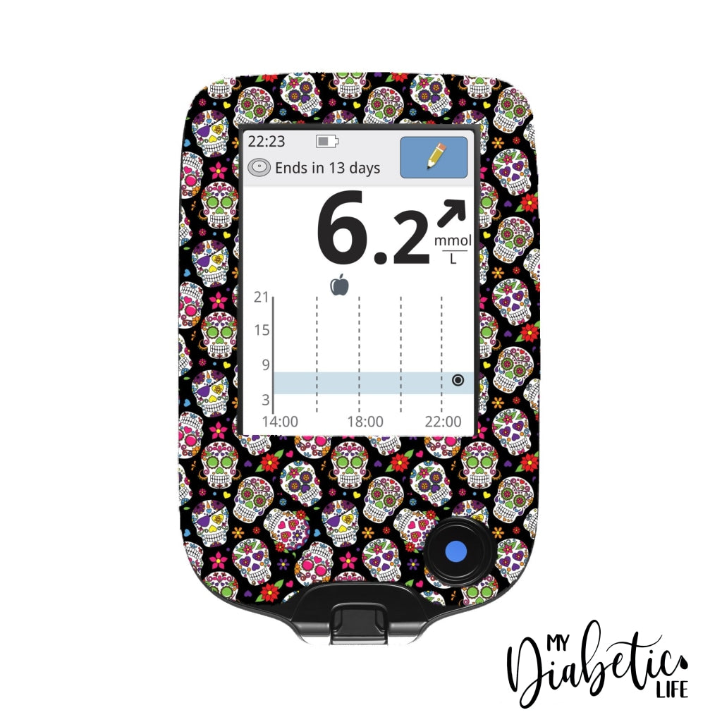 Sugar Skulls - Freestyle Libre + Sensor Peel Skin And Decal Glucose Meter Sticker Freestyle