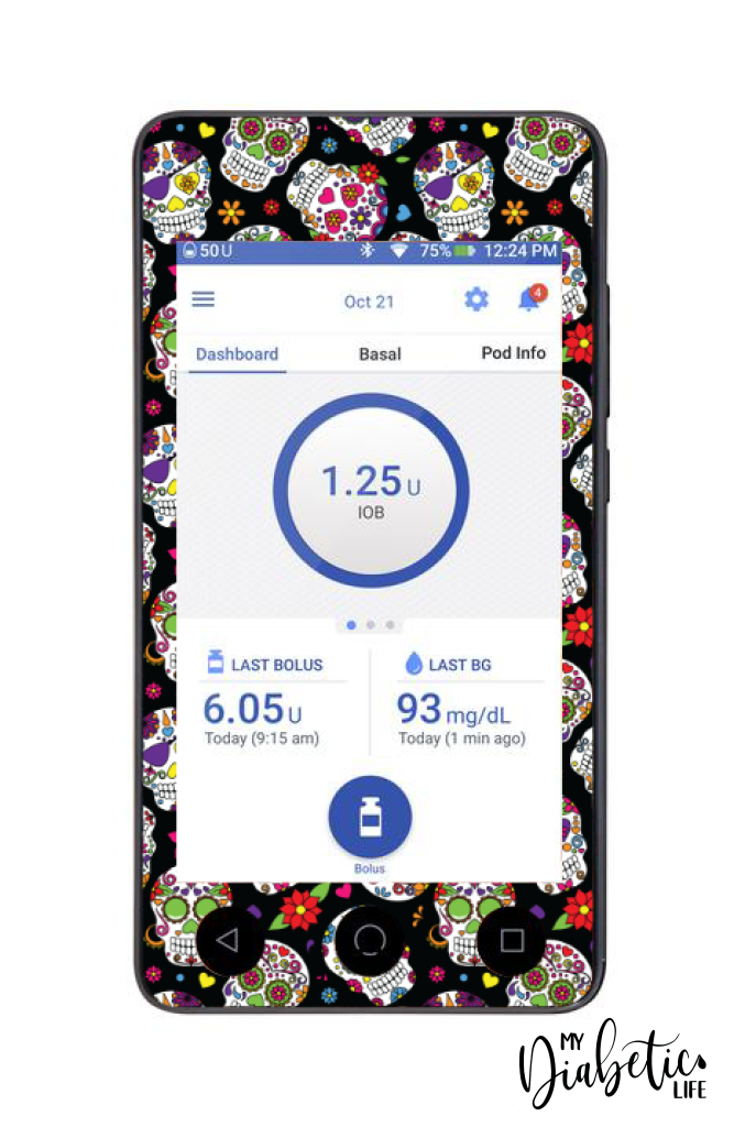 Sugar Skulls - Omnipod Dash, skin and Decal, glucose meter sticker - MyDiabeticLife