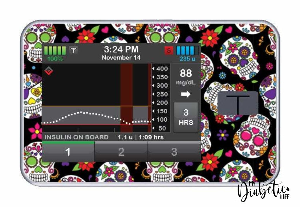 Sugar Skulls Day of the Dead- Tandem Tslim x2 Pump Peel, skin and Decal, insulin pump sticker - MyDiabeticLife