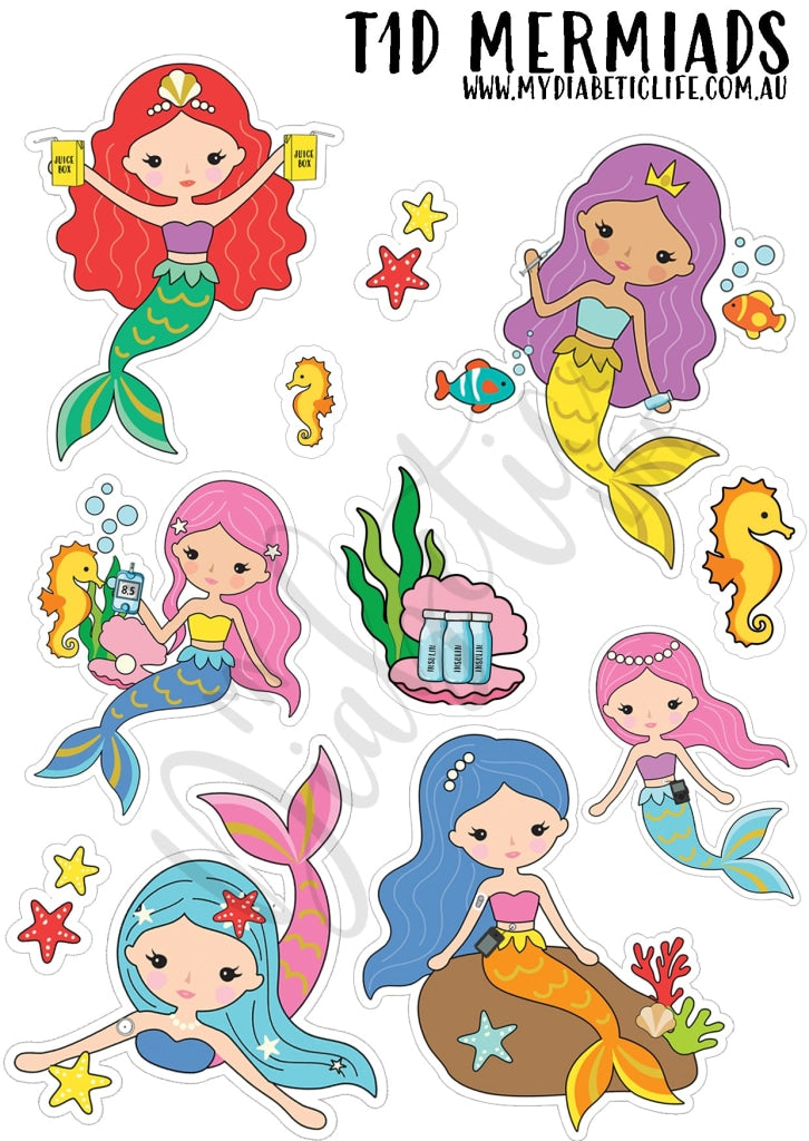 T1D Mermaids - 6 X 4 Sticker Sheet Stickers