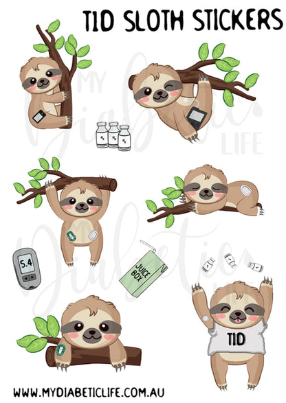 T1D Sloths- 6 X 4 Sticker Sheet Stickers