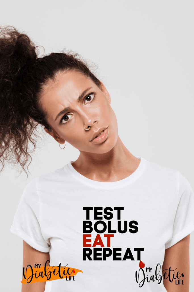 Test, Bolus, Eat, Repeat - diabetes awareness, medical conditions, type one diabetic, Basic White tshirt, Womens Graphic Diabetes Tee - MyDiabeticLife