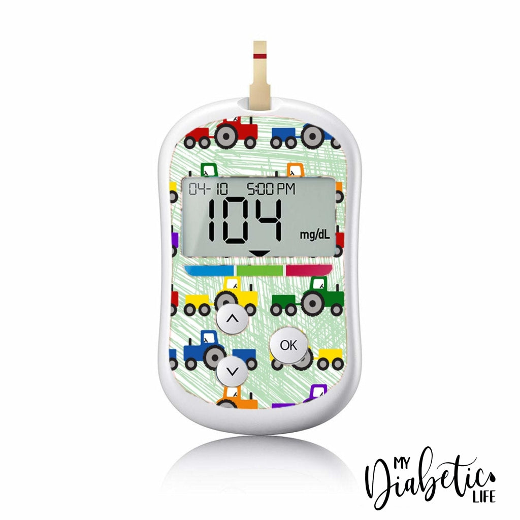 Multicoloured Tractors - One Touch Verio Flex Peel, skin and Decal, glucose meter sticker - MyDiabeticLife
