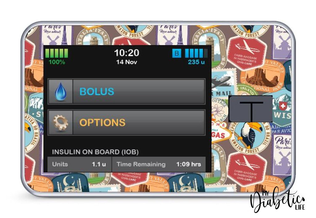 Travel Stamps - Tandem Tslim X2 Pump Peel Skin And Decal Insulin Pump Sticker T:slim