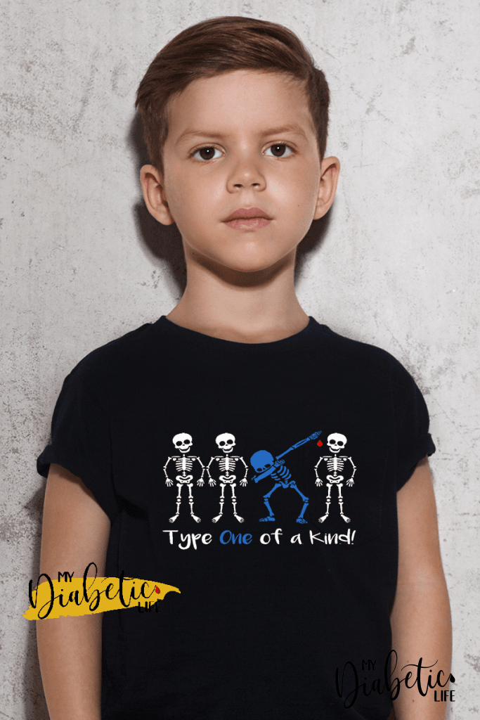Skeleton Dabbing  - Diabetes awareness, medical conditions, type one diabetic, Basic White tshirt, Kids Graphic Diabetes Tee - MyDiabeticLife