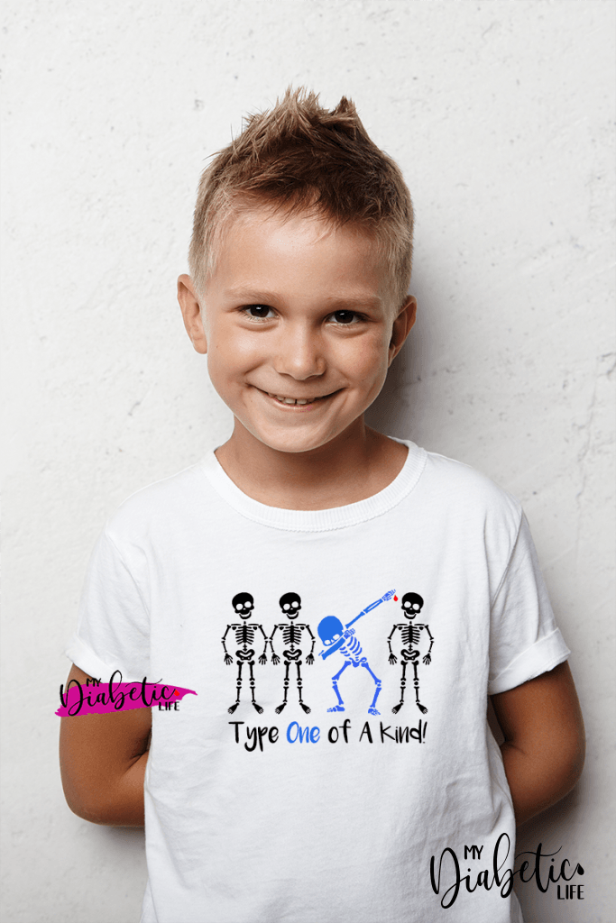 Skeleton Dabbing  - Diabetes awareness, medical conditions, type one diabetic, Basic White tshirt, Kids Graphic Diabetes Tee - MyDiabeticLife