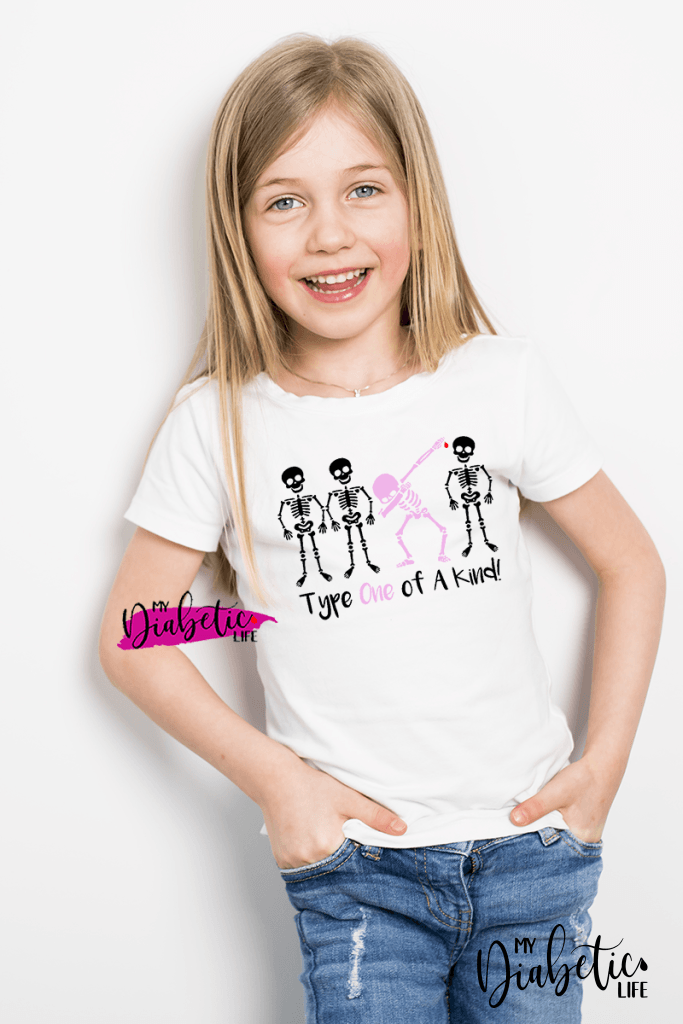 Skeleton Dabbing  - Diabetes awareness, medical conditions, type one diabetic, Basic White tshirt, Kids Graphic Diabetes Tee - MyDiabeticLife