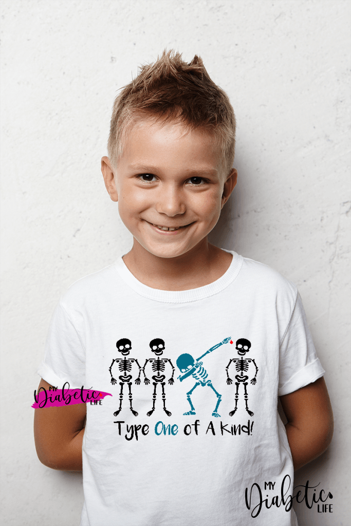 Skeleton Dabbing  - Diabetes awareness, medical conditions, type one diabetic, Basic White tshirt, Kids Graphic Diabetes Tee - MyDiabeticLife