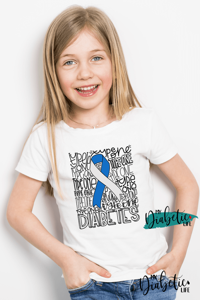 Type One Typography - Diabetes awareness, medical conditions, type one diabetic, Basic White tshirt, Kids Graphic Diabetes Tee - MyDiabeticLife