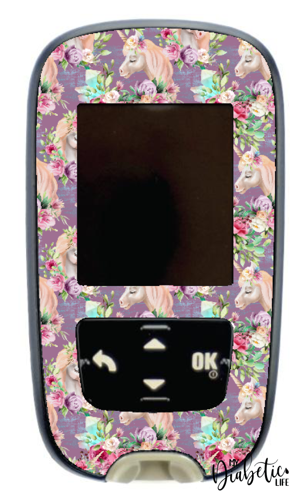 Unicorn & Florals - Accu-chek Guide Peel, skin and Decal, glucose meter sticker - MyDiabeticLife