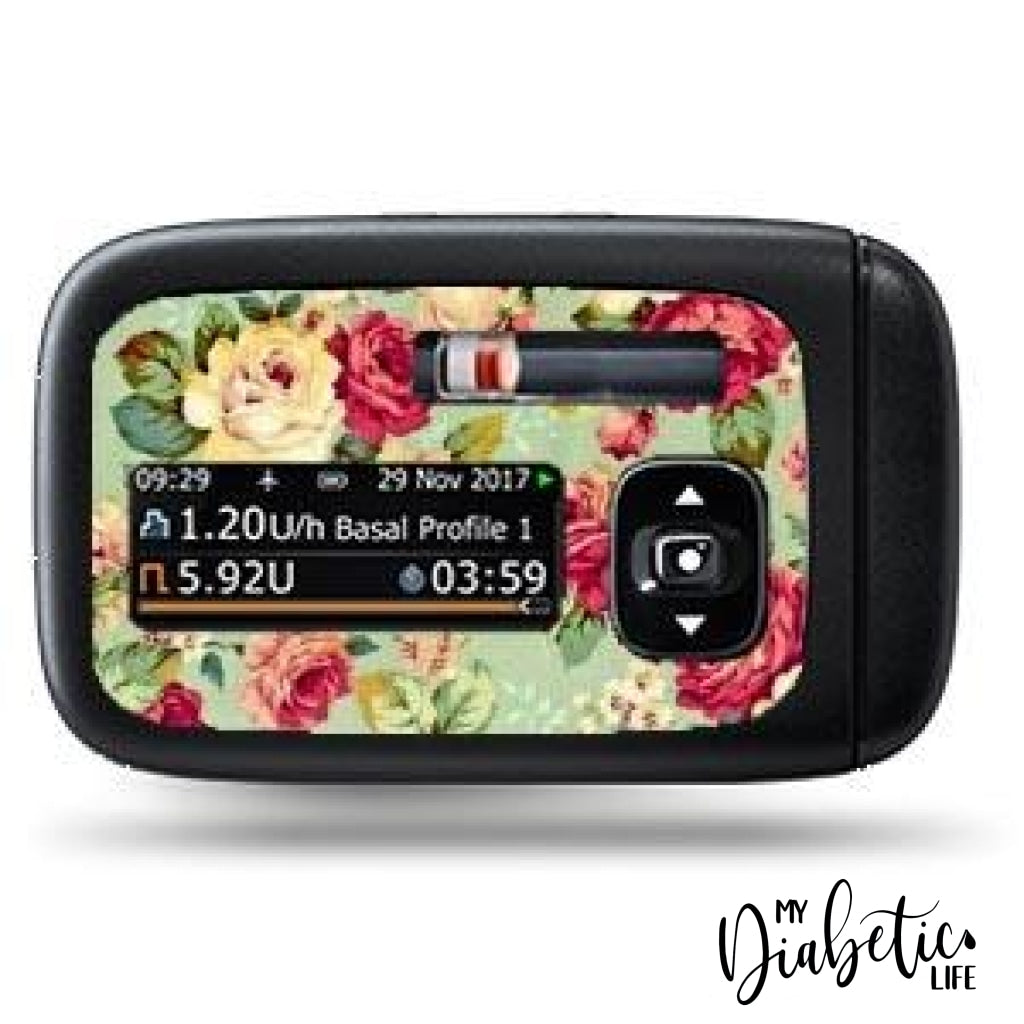 Vintage Mint Floral - Accu-Chek Insight Peel Skin And Decal Insulin Pump Sticker Accu-Chek