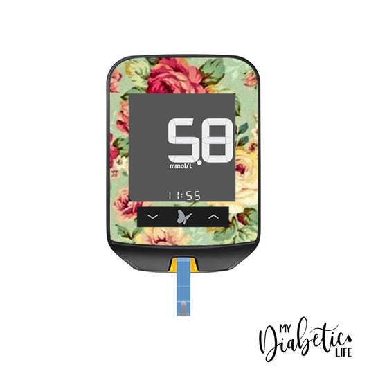 Vintage Mint & Roses  - Freestyle Optium Neo Peel, skin and Decal, glucose meter sticker - MyDiabeticLife