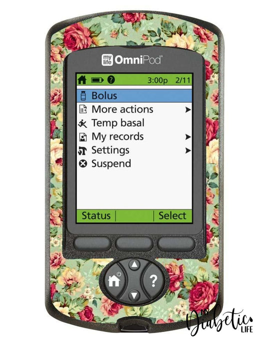 Vintage Mint Roses - Omnipod Pdm Skin And Decal Glucose Meter Sticker