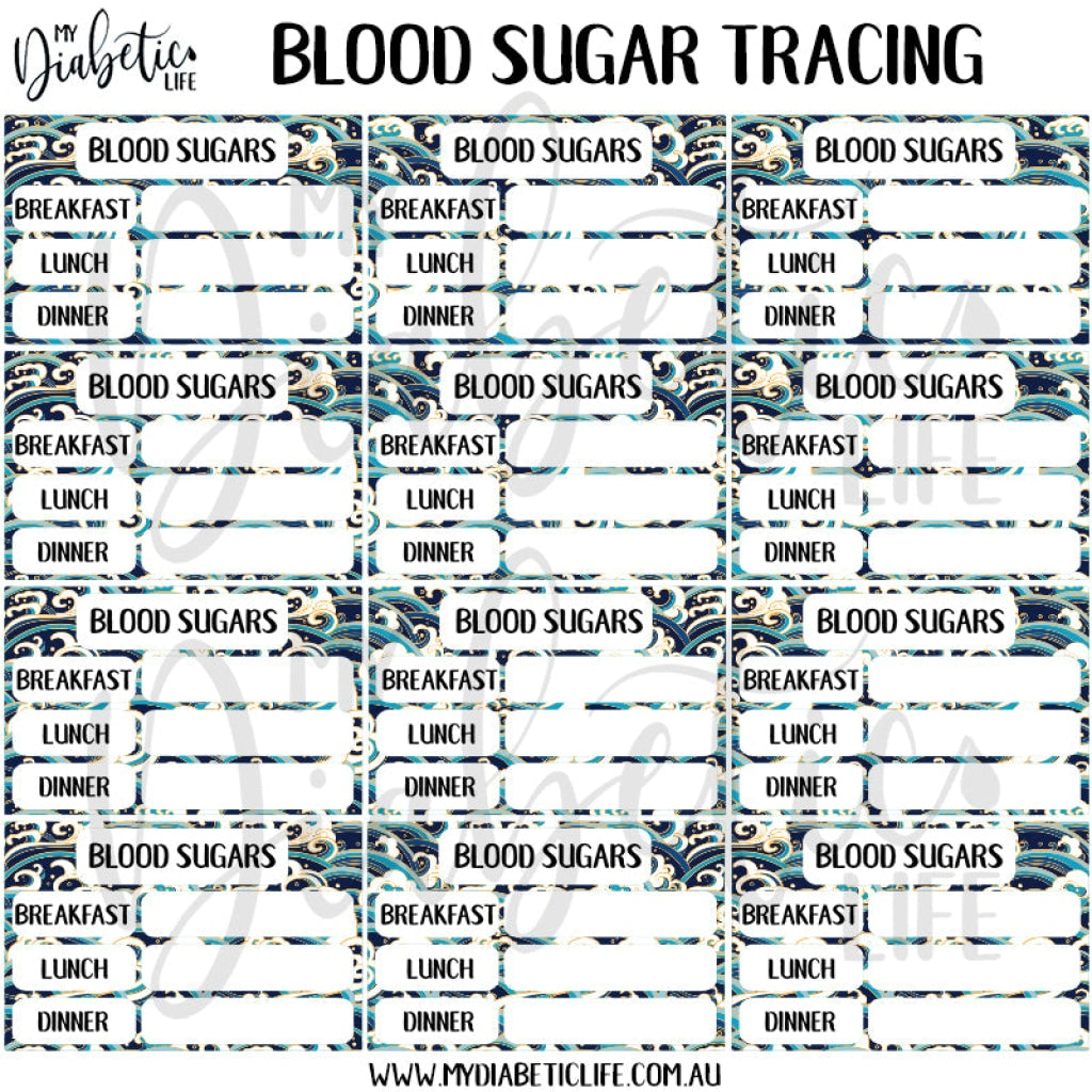 Waves Of Peace - 12 Blood Sugar Trackers For Planners Stickers