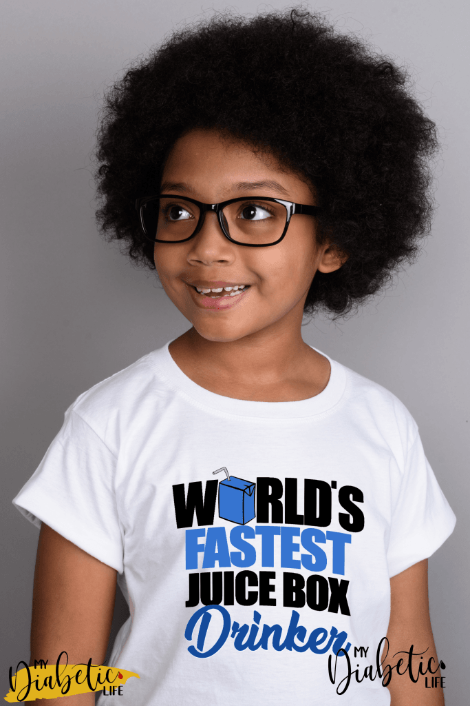 Worlds fastest Juice box drinker - Diabetes awareness, medical conditions, type one diabetic, Basic White tshirt, Kids Graphic Diabetes Tee - MyDiabeticLife